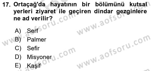 Turizm Tarihi Dersi 2021 - 2022 Yılı (Final) Dönem Sonu Sınav Soruları 17. Soru