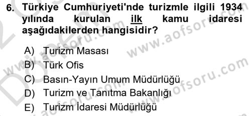 Turizm Tarihi Dersi 2021 - 2022 Yılı (Final) Dönem Sonu Sınav Soruları 6. Soru