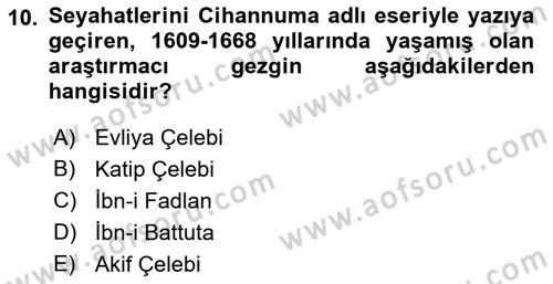 Turizm Tarihi Dersi 2021 - 2022 Yılı Yaz Okulu Sınav Soruları 10. Soru