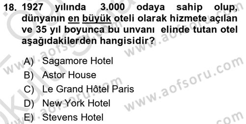 Turizm Tarihi Dersi 2021 - 2022 Yılı Yaz Okulu Sınav Soruları 18. Soru