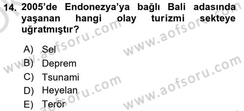 Turizm Ve Güvenlik Dersi 2020 - 2021 Yılı Yaz Okulu Sınav Soruları 14. Soru
