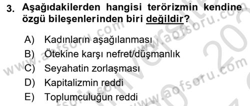 Turizm Ve Güvenlik Dersi 2020 - 2021 Yılı Yaz Okulu Sınav Soruları 3. Soru