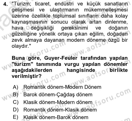 Turizm Ve Güvenlik Dersi 2020 - 2021 Yılı Yaz Okulu Sınav Soruları 4. Soru