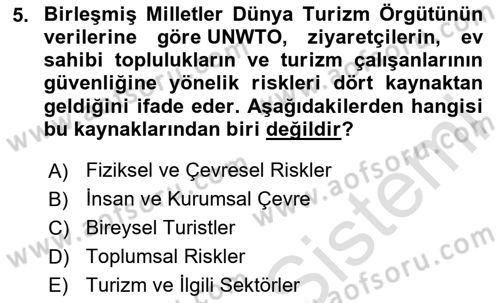 Turizm Ve Güvenlik Dersi 2020 - 2021 Yılı Yaz Okulu Sınav Soruları 5. Soru