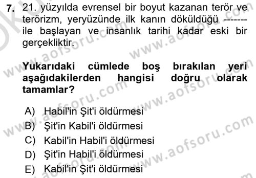 Turizm Ve Güvenlik Dersi 2020 - 2021 Yılı Yaz Okulu Sınav Soruları 7. Soru