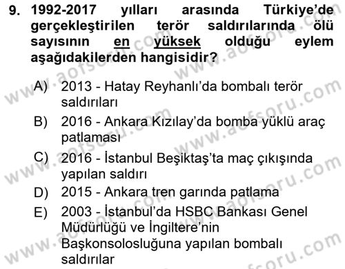 Turizm Ve Güvenlik Dersi 2020 - 2021 Yılı Yaz Okulu Sınav Soruları 9. Soru