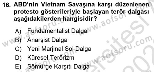 Turizm Ve Güvenlik Dersi 2021 - 2022 Yılı (Vize) Ara Sınav Soruları 16. Soru