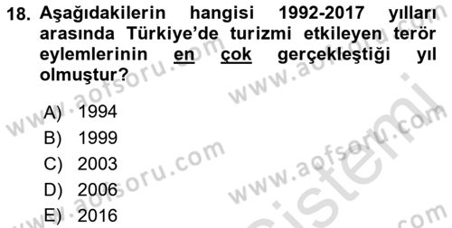 Turizm Ve Güvenlik Dersi 2021 - 2022 Yılı (Vize) Ara Sınav Soruları 18. Soru