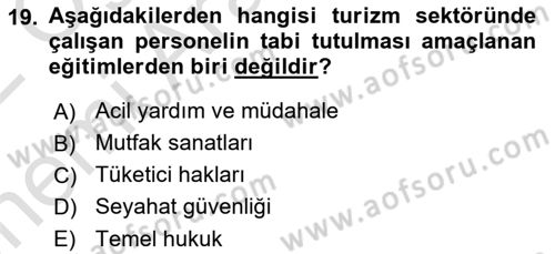 Turizm Ve Güvenlik Dersi 2021 - 2022 Yılı (Vize) Ara Sınav Soruları 19. Soru