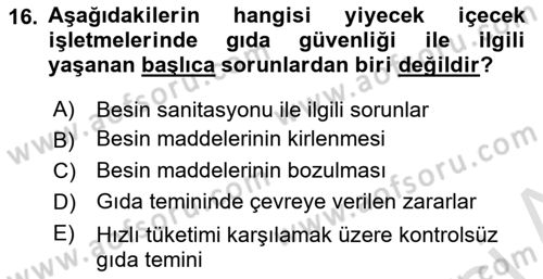 Turizm Ve Güvenlik Dersi 2021 - 2022 Yılı Yaz Okulu Sınav Soruları 16. Soru