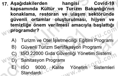 Turizm Ve Güvenlik Dersi 2021 - 2022 Yılı Yaz Okulu Sınav Soruları 17. Soru