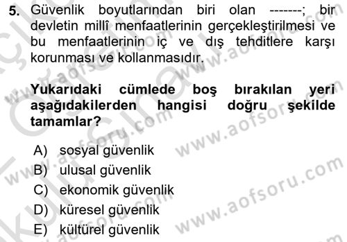 Turizm Ve Güvenlik Dersi 2021 - 2022 Yılı Yaz Okulu Sınav Soruları 5. Soru