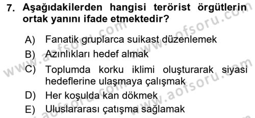 Turizm Ve Güvenlik Dersi 2021 - 2022 Yılı Yaz Okulu Sınav Soruları 7. Soru