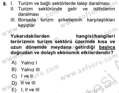 Turizm Ve Güvenlik Dersi 2021 - 2022 Yılı Yaz Okulu Sınav Soruları 8. Soru