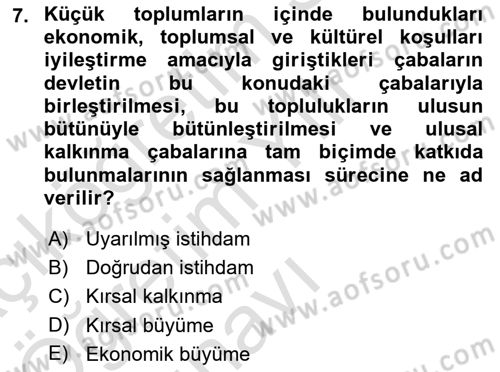 Kırsal Turizm Ve Kalkınma Dersi 2020 - 2021 Yılı Yaz Okulu Sınavı 7. Soru