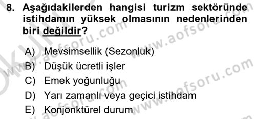 Kırsal Turizm Ve Kalkınma Dersi 2020 - 2021 Yılı Yaz Okulu Sınavı 8. Soru