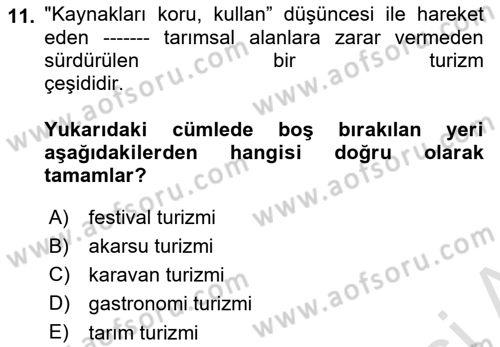 Kırsal Turizm Ve Kalkınma Dersi 2021 - 2022 Yılı (Vize) Ara Sınavı 11. Soru