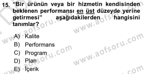 Kırsal Turizm Ve Kalkınma Dersi 2021 - 2022 Yılı (Final) Dönem Sonu Sınavı 15. Soru