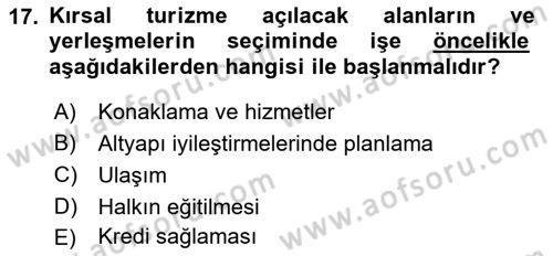 Kırsal Turizm Ve Kalkınma Dersi 2021 - 2022 Yılı (Final) Dönem Sonu Sınavı 17. Soru