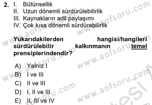 Kırsal Turizm Ve Kalkınma Dersi 2021 - 2022 Yılı (Final) Dönem Sonu Sınavı 2. Soru