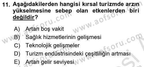 Kırsal Turizm Ve Kalkınma Dersi 2021 - 2022 Yılı Yaz Okulu Sınavı 11. Soru