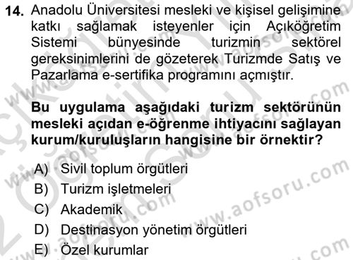 Dijital Turizm Dersi 2021 - 2022 Yılı (Final) Dönem Sonu Sınavı 14. Soru