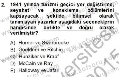 Genel Turizm Bilgisi Dersi Ara Sınavı Deneme Sınav Soruları 2. Soru