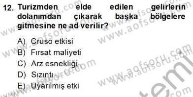 Genel Turizm Bilgisi Dersi 2014 - 2015 Yılı (Final) Dönem Sonu Sınav Soruları 12. Soru