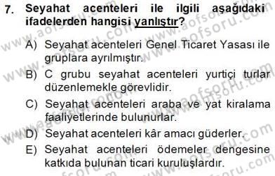 Genel Turizm Bilgisi Dersi 2014 - 2015 Yılı (Final) Dönem Sonu Sınav Soruları 7. Soru