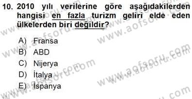 Genel Turizm Bilgisi Dersi 2015 - 2016 Yılı (Final) Dönem Sonu Sınav Soruları 10. Soru
