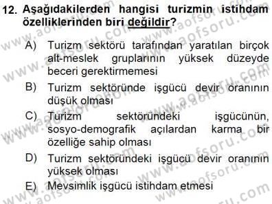 Genel Turizm Bilgisi Dersi 2015 - 2016 Yılı (Final) Dönem Sonu Sınav Soruları 12. Soru