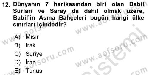 Genel Turizm Bilgisi Dersi 2021 - 2022 Yılı (Vize) Ara Sınav Soruları 12. Soru