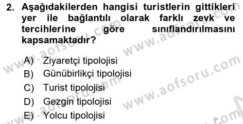 Genel Turizm Bilgisi Dersi 2021 - 2022 Yılı (Vize) Ara Sınav Soruları 2. Soru