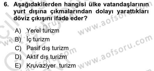 Genel Turizm Bilgisi Dersi 2021 - 2022 Yılı (Vize) Ara Sınav Soruları 6. Soru