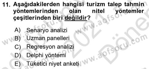 Genel Turizm Bilgisi Dersi 2021 - 2022 Yılı (Final) Dönem Sonu Sınav Soruları 11. Soru