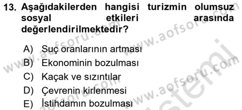 Genel Turizm Bilgisi Dersi 2021 - 2022 Yılı (Final) Dönem Sonu Sınav Soruları 13. Soru