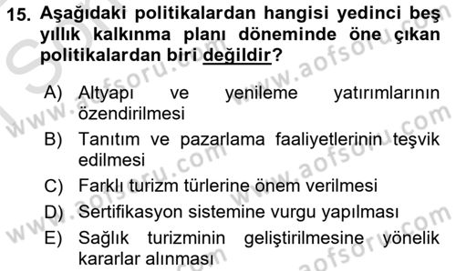 Genel Turizm Bilgisi Dersi 2021 - 2022 Yılı (Final) Dönem Sonu Sınav Soruları 15. Soru