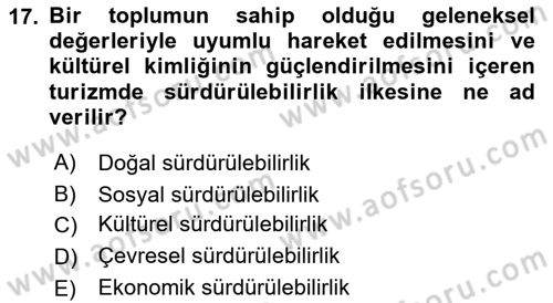 Genel Turizm Bilgisi Dersi 2021 - 2022 Yılı (Final) Dönem Sonu Sınav Soruları 17. Soru