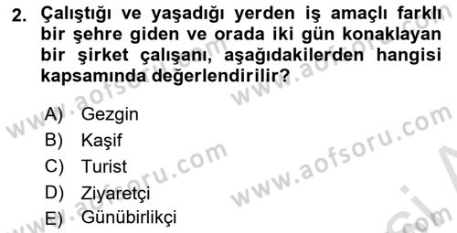 Genel Turizm Bilgisi Dersi 2021 - 2022 Yılı (Final) Dönem Sonu Sınav Soruları 2. Soru