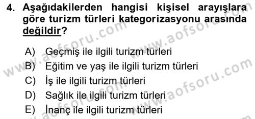 Genel Turizm Bilgisi Dersi 2021 - 2022 Yılı (Final) Dönem Sonu Sınav Soruları 4. Soru