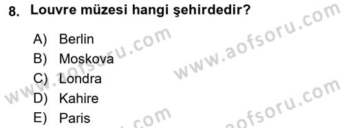 Genel Turizm Bilgisi Dersi 2021 - 2022 Yılı (Final) Dönem Sonu Sınav Soruları 8. Soru
