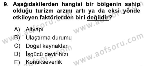 Genel Turizm Bilgisi Dersi 2021 - 2022 Yılı (Final) Dönem Sonu Sınav Soruları 9. Soru