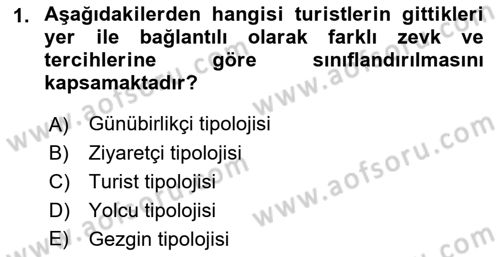 Genel Turizm Bilgisi Dersi 2021 - 2022 Yılı Yaz Okulu Sınav Soruları 1. Soru