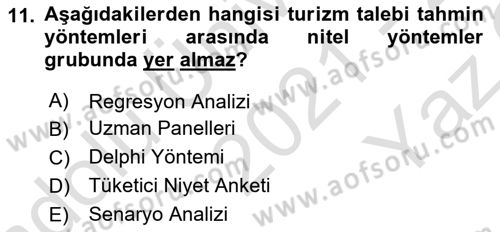 Genel Turizm Bilgisi Dersi 2021 - 2022 Yılı Yaz Okulu Sınav Soruları 11. Soru