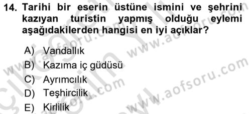 Genel Turizm Bilgisi Dersi 2021 - 2022 Yılı Yaz Okulu Sınav Soruları 14. Soru