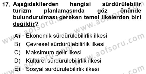 Genel Turizm Bilgisi Dersi 2021 - 2022 Yılı Yaz Okulu Sınav Soruları 17. Soru