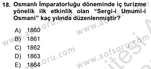 Genel Turizm Bilgisi Dersi 2021 - 2022 Yılı Yaz Okulu Sınav Soruları 18. Soru