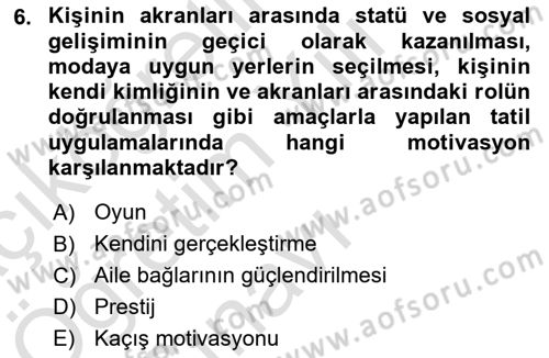 Genel Turizm Bilgisi Dersi 2021 - 2022 Yılı Yaz Okulu Sınav Soruları 6. Soru