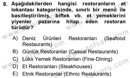 Genel Turizm Bilgisi Dersi 2021 - 2022 Yılı Yaz Okulu Sınav Soruları 8. Soru