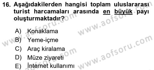 Genel Turizm Bilgisi Dersi 2022 - 2023 Yılı (Vize) Ara Sınav Soruları 16. Soru